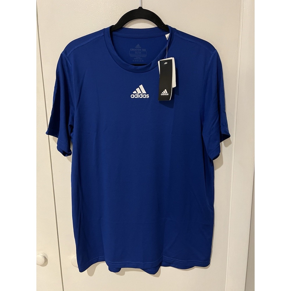 NWT Adidas Men's Medium Creator Short Sleeve T Shirt Crew Royal Blue White Tee